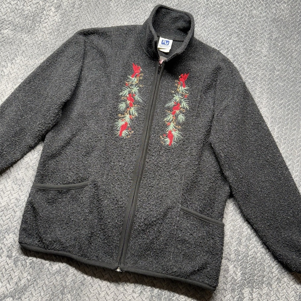 VTG Art Unlimited Sportswear Fleece Jacket L Black‎ Embroidered Cardinals USA